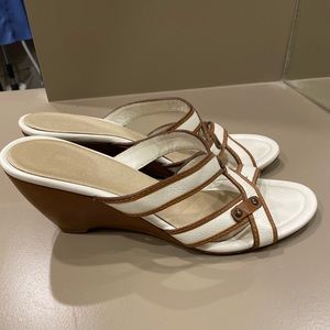 Cole Haan open toe mules wedge heels
